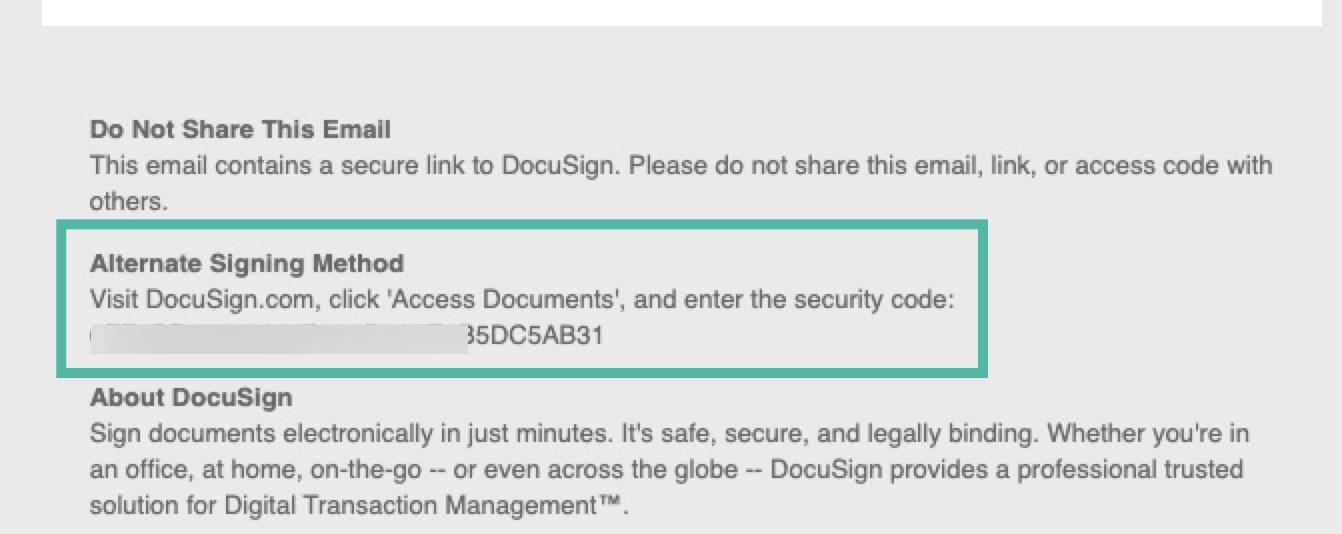 Use a Security Code to access Docusign documents
